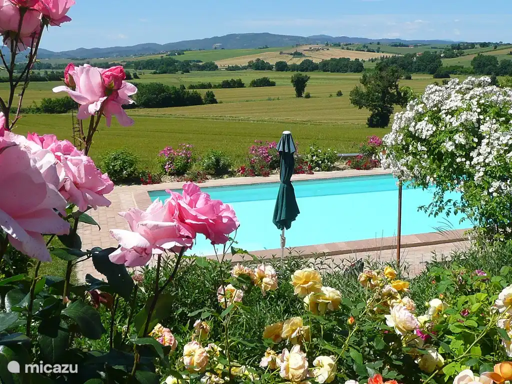 Der Pool ist nach Süden ausgerichtet und hat einen sehr schönen Blick auf die Hügel und Berge in der Ferne.