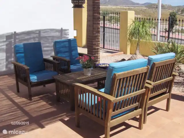 Casa Picasso huren in Spanje, Costa Cálida, Mazarrón - bungalow Terras aan de voorzijde, ochtendzon en uitzicht op de bergen