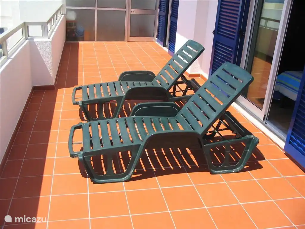 Ligstoelen voor op het terras.