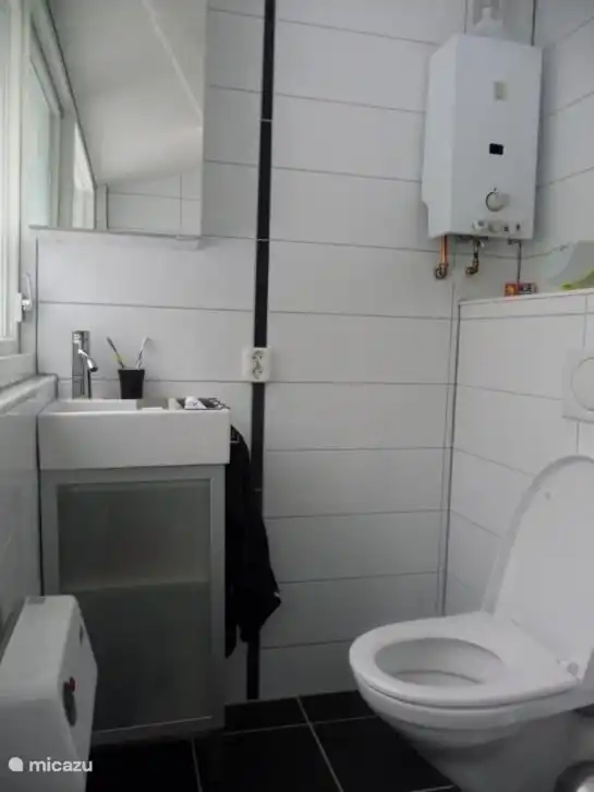 Toilette und Waschbecken mit Spiegelschrank