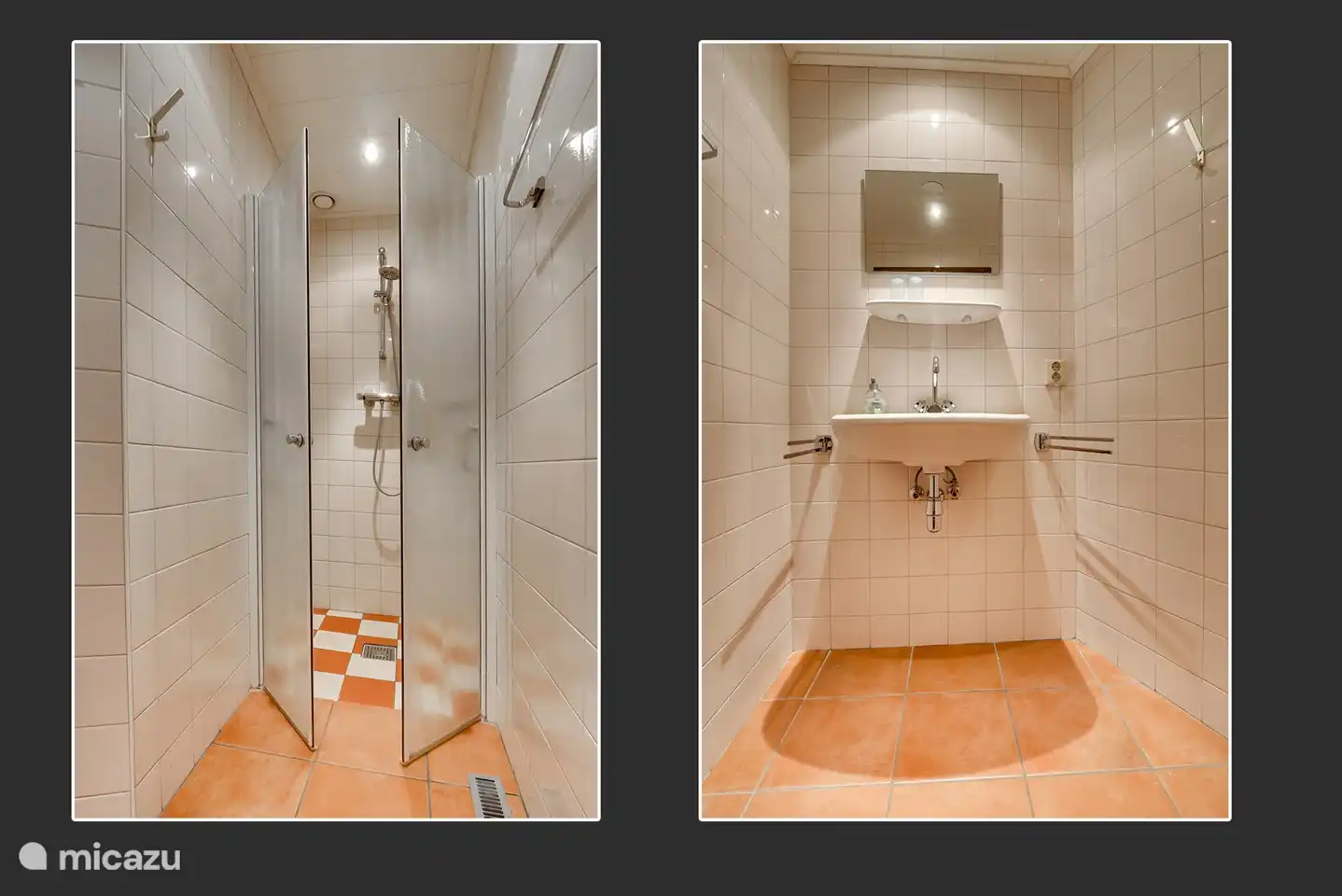 Badezimmer mit Dusche und Waschbecken