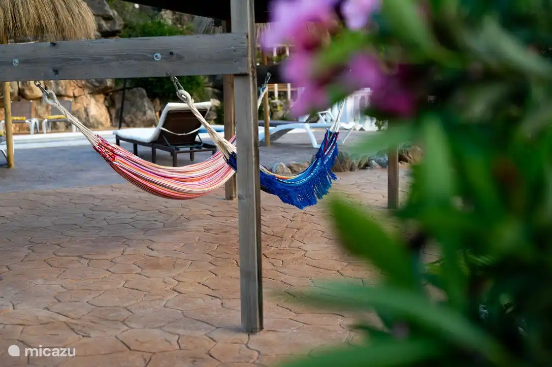 Faulenzen in der Hängematte mit einem Buch und der Ruhe um sich herum. 