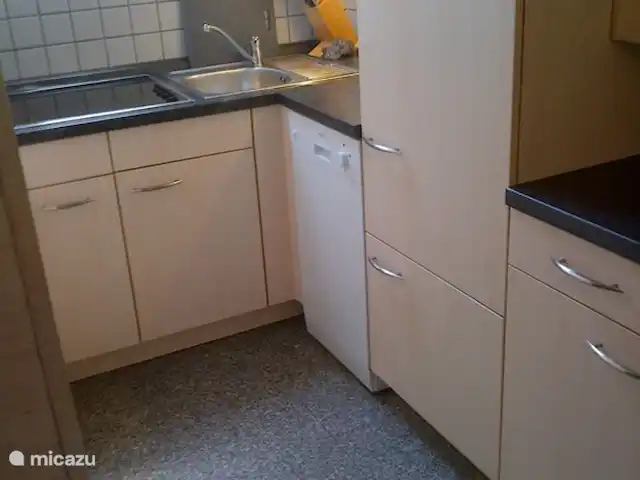 'Sur la montagne' | Allemagne, Hesse, Kirchheim - maison de vacances La cuisine avec lave-vaisselle et four micro-ondes combiné.