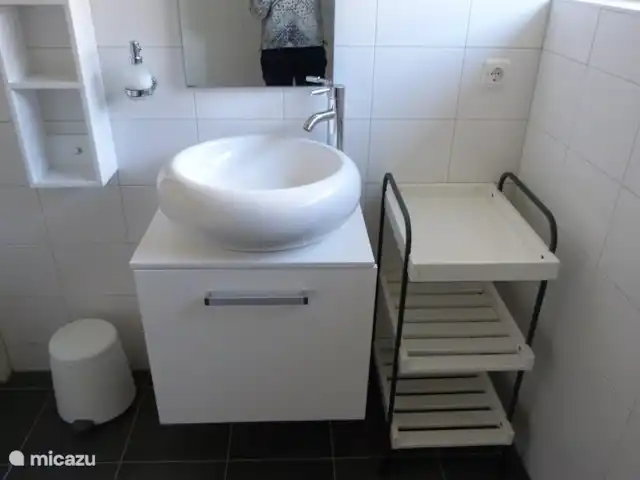 't Juttendel | Pays-Bas, Drenthe, Ruinen - maison de vacances La salle de bain est meublée avec beaucoup d'espace de rangement pratique.