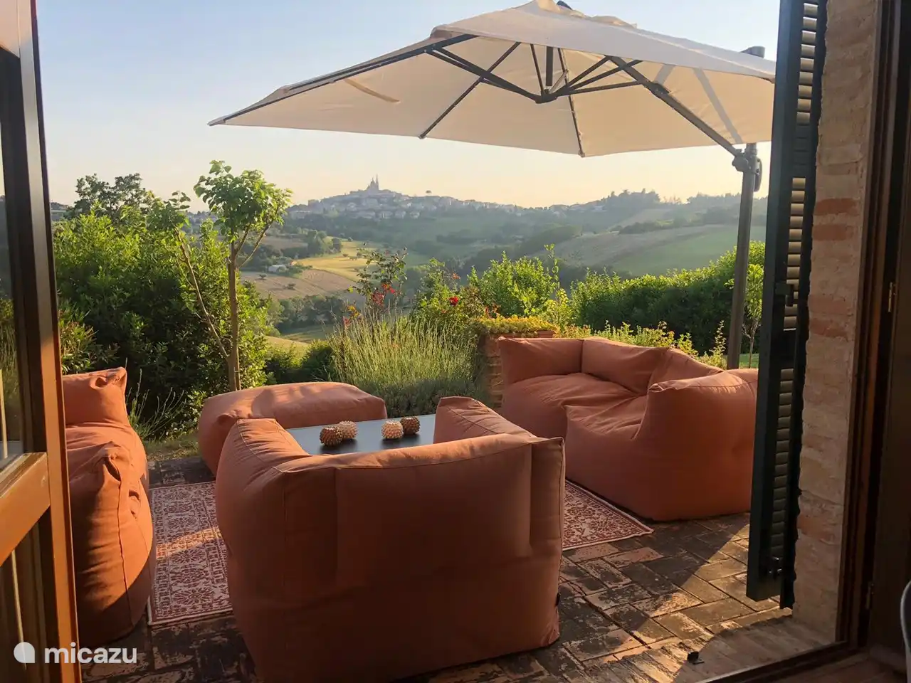 relaxation area outside the front of the house with a view of Ostra Vetere