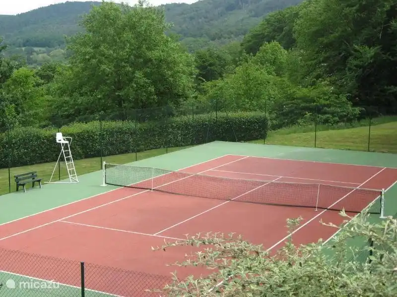 Court de tennis soigneusement entretenu dans le parc gratuitement.