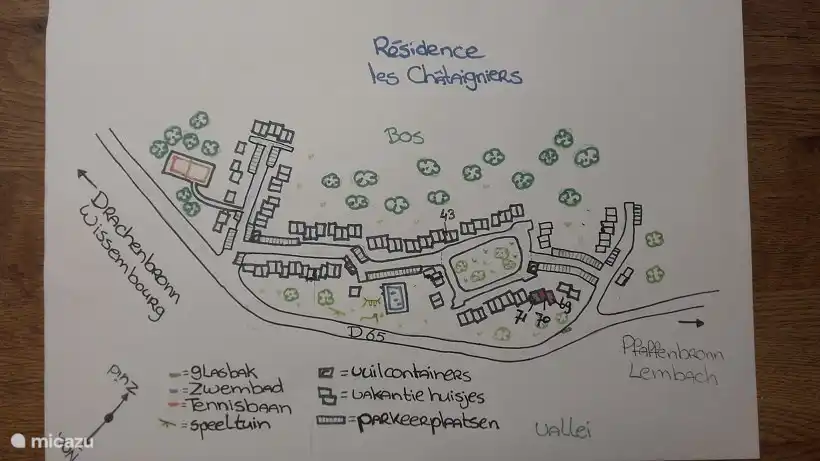 Plan du village vacances, avec les gîtes à louer chez nous.
