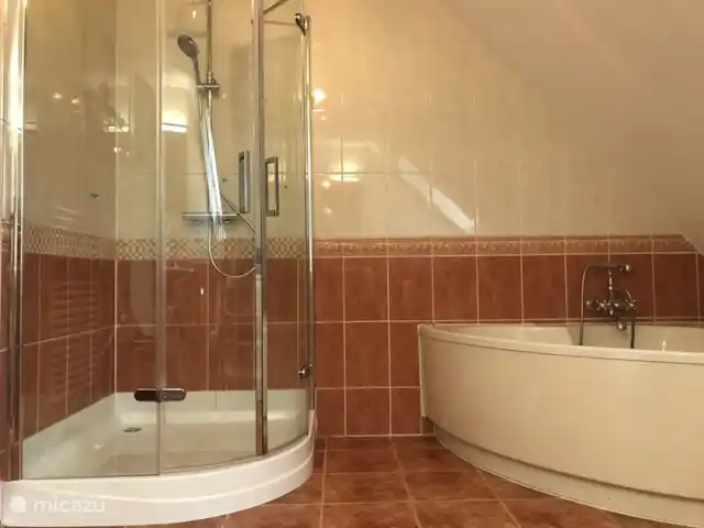 Location de Vacances Pays-Bas, Flevoland, Zeewolde, villa - The Dutch Green View Villa cabine de douche et bain dans la salle de bain spacieuse au 1er étage