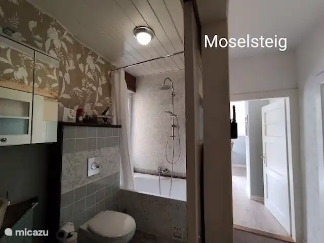 Wandelen, Duitsland, Moezel, Enkirch, appartement Moselglück - appartement Moselsteig Sfeervolle badkamer