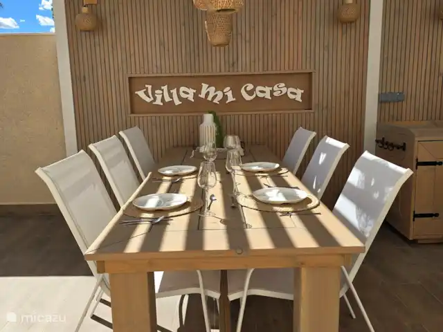 Villa Mi casa - Benijófar huren in Spanje, Costa Blanca, Benijófar - vakantiehuis Met trots presenteren wij de recent ( okt. '24) gebouwde overkapping. met Douglas steigerhouten meubelen om heerlijk te tafelen.