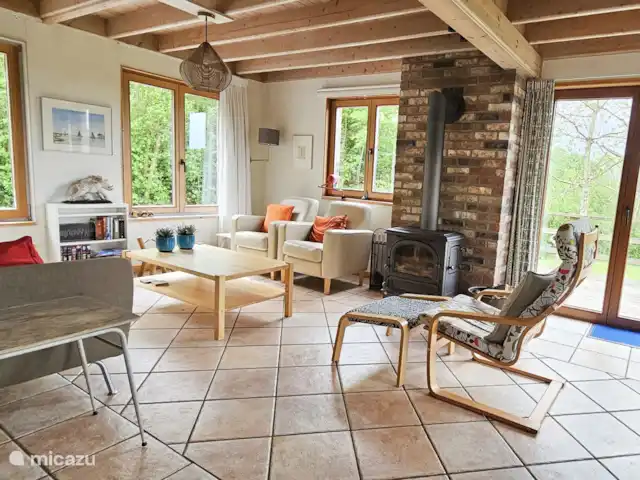 Ardennes Grande terrasse WIFI Vue | Belgique, Ardennes, Villers-Sainte-Gertrude - maison de vacances Salon spacieux avec cuisinière confortable et télévision intelligente