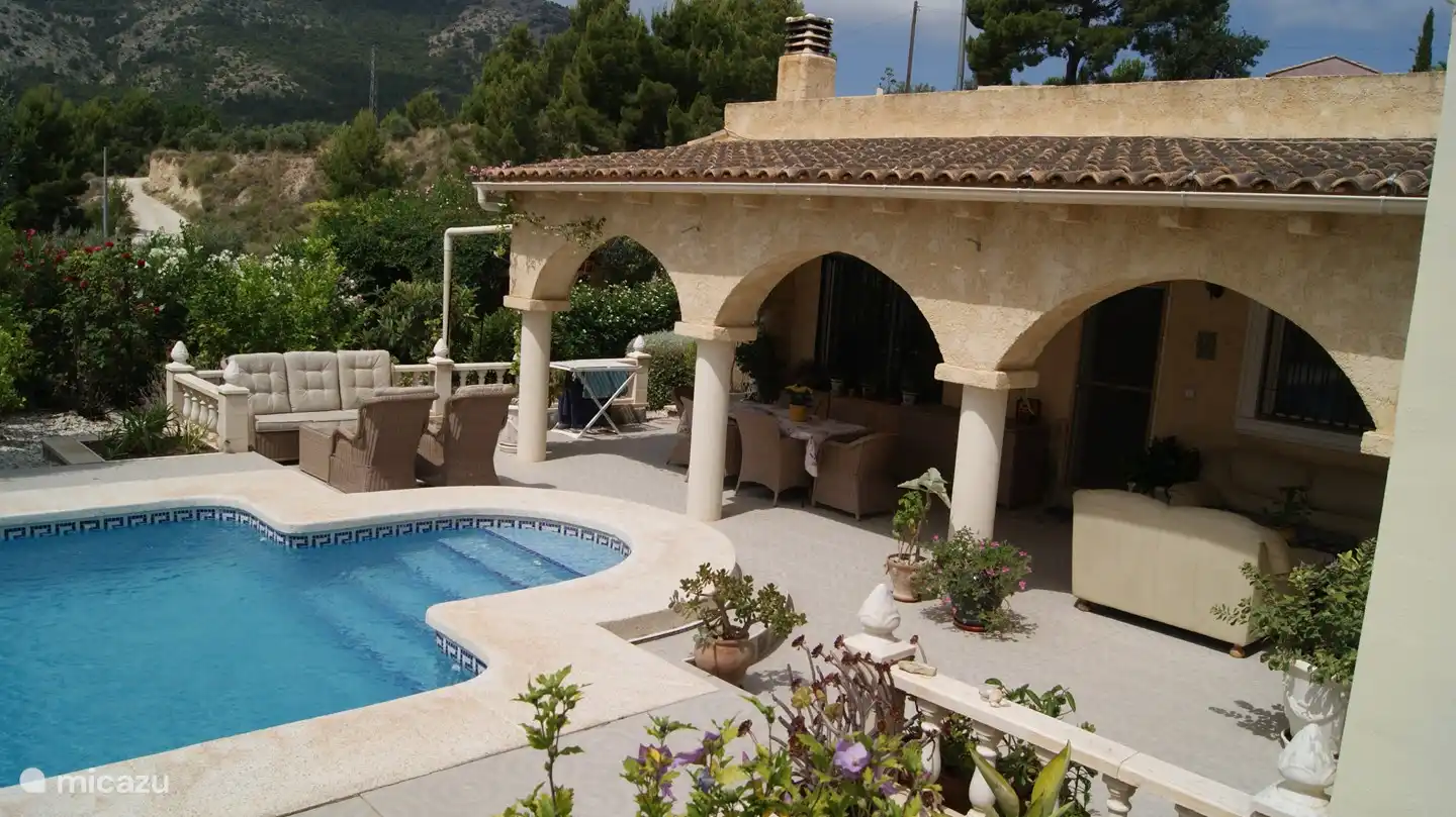 view house, garden, terrace, pool