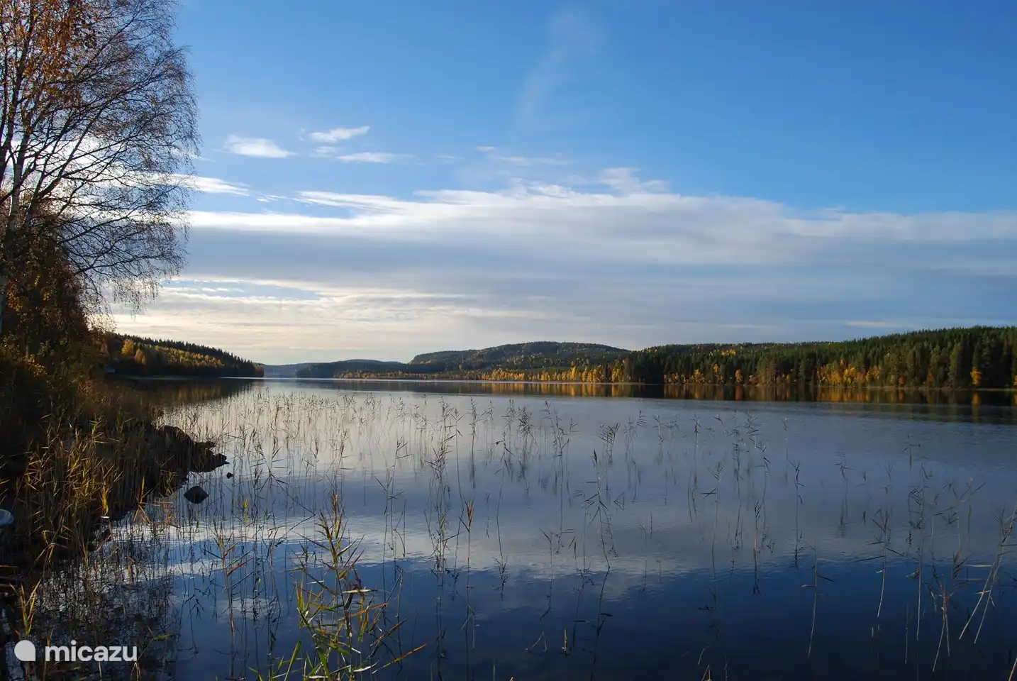 La vista del lago desde el muelle en otoño