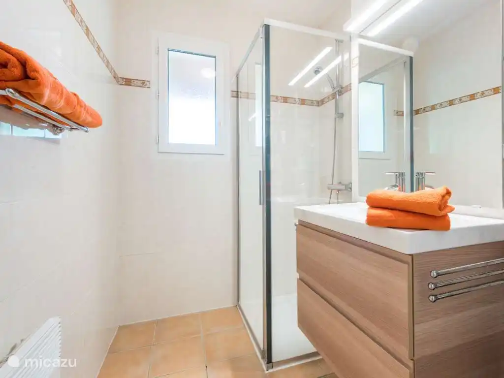 Salle de bain au rez-de-chaussée avec douche et lavabo