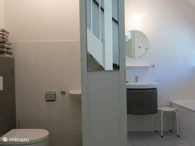 Hertenspoor 66  ‘t Wildryck Diever huren in Nederland, Drenthe, Diever - vakantiehuis links 1e toilet; rechts badkamer met bad en aparte douche