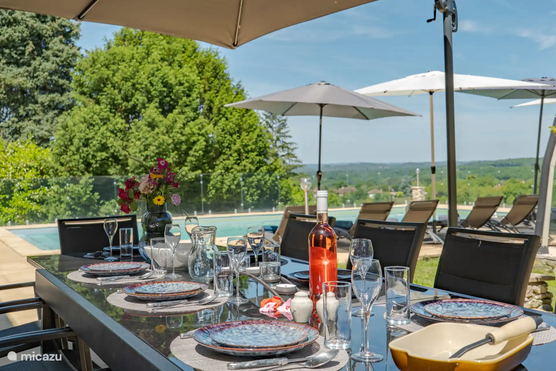 A terrace overlooking the pool