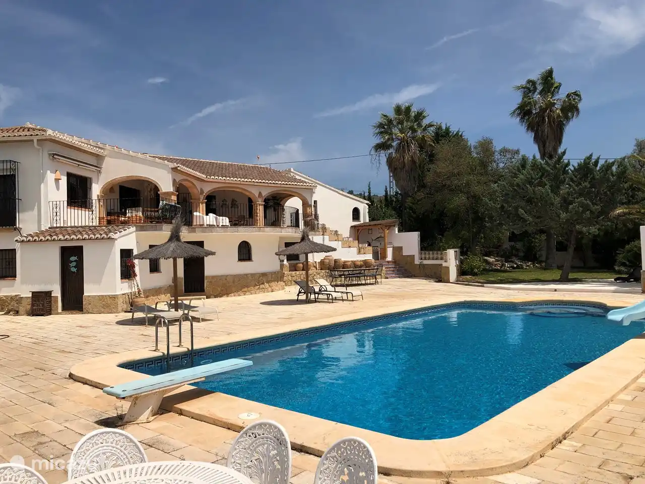 Großer Pool (6 x 12 Meter) mit Sprungbrett und Rutsche