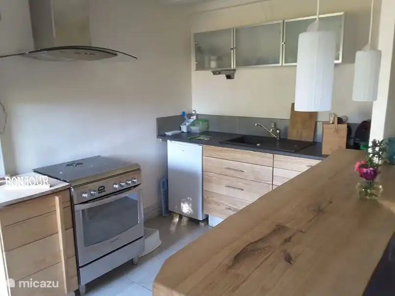 Die Küche mit Ofen.