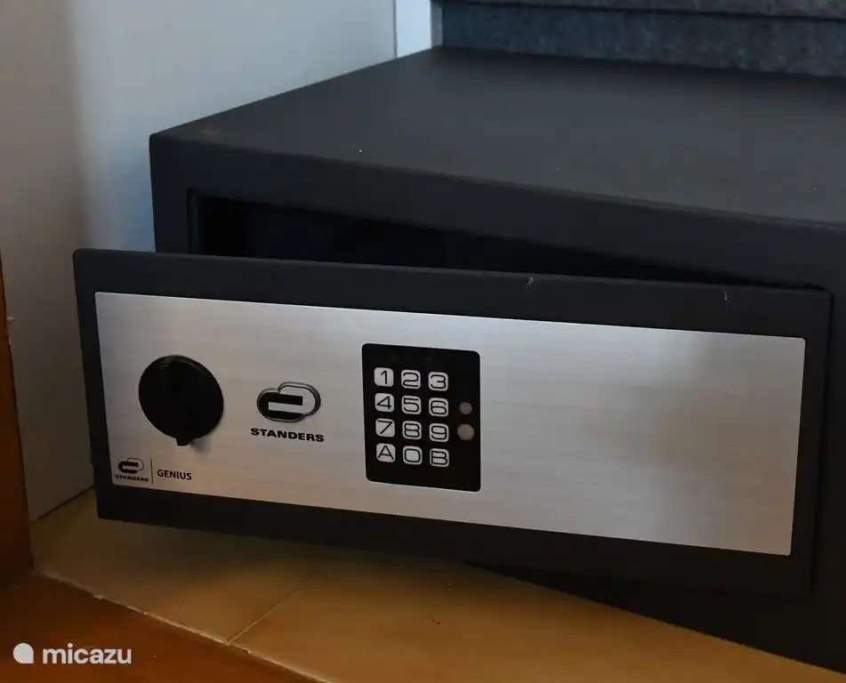 The master bedroom is equipped with an in-floor anchored safe in which you can store a laptop