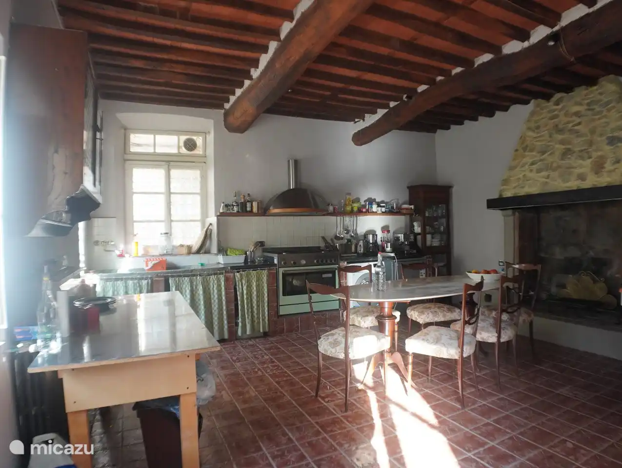 Kitchen with fireplace