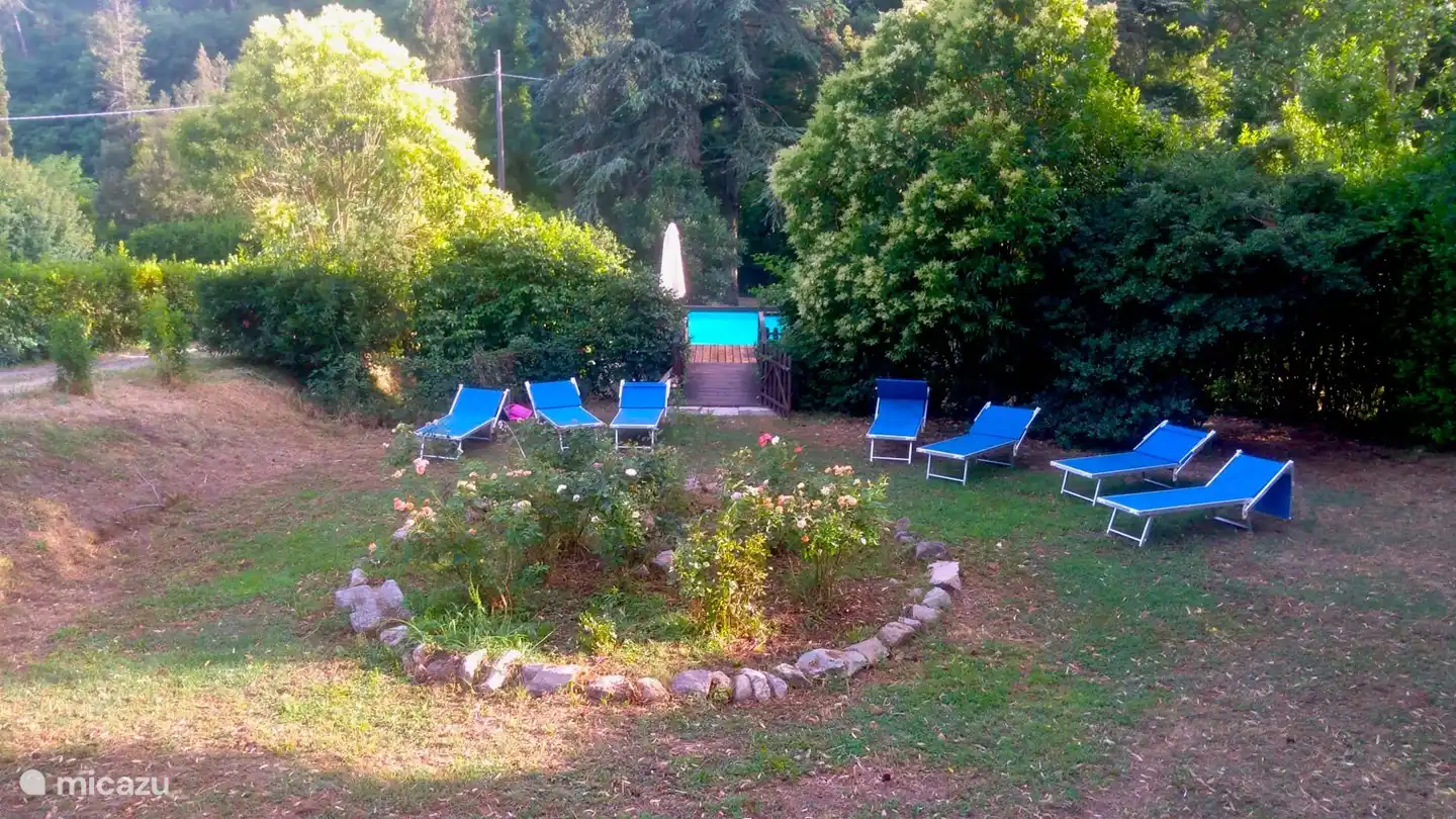 The rose bed lawn is ideal for lounging in the sun or shade, with quick access to the pool.