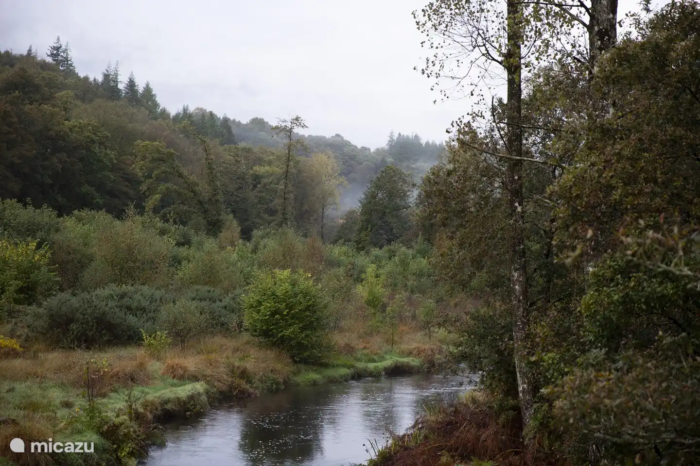 of langs de rivier, hier onder in het dal