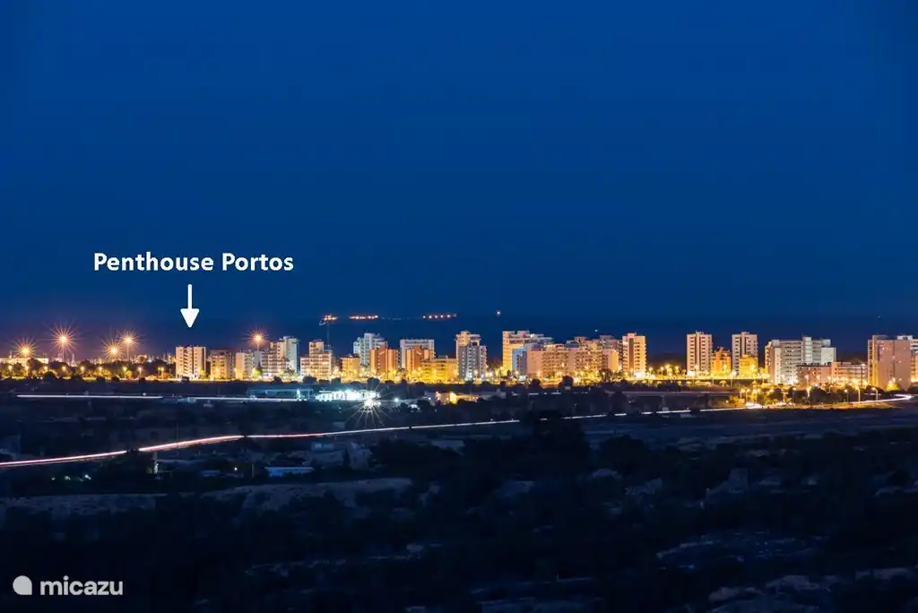 Skyline bei Nacht - Lage des Penthouse Portos