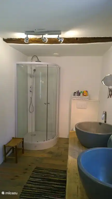 Badkamer met toilet en dubbele wastafel Ferme Blanche