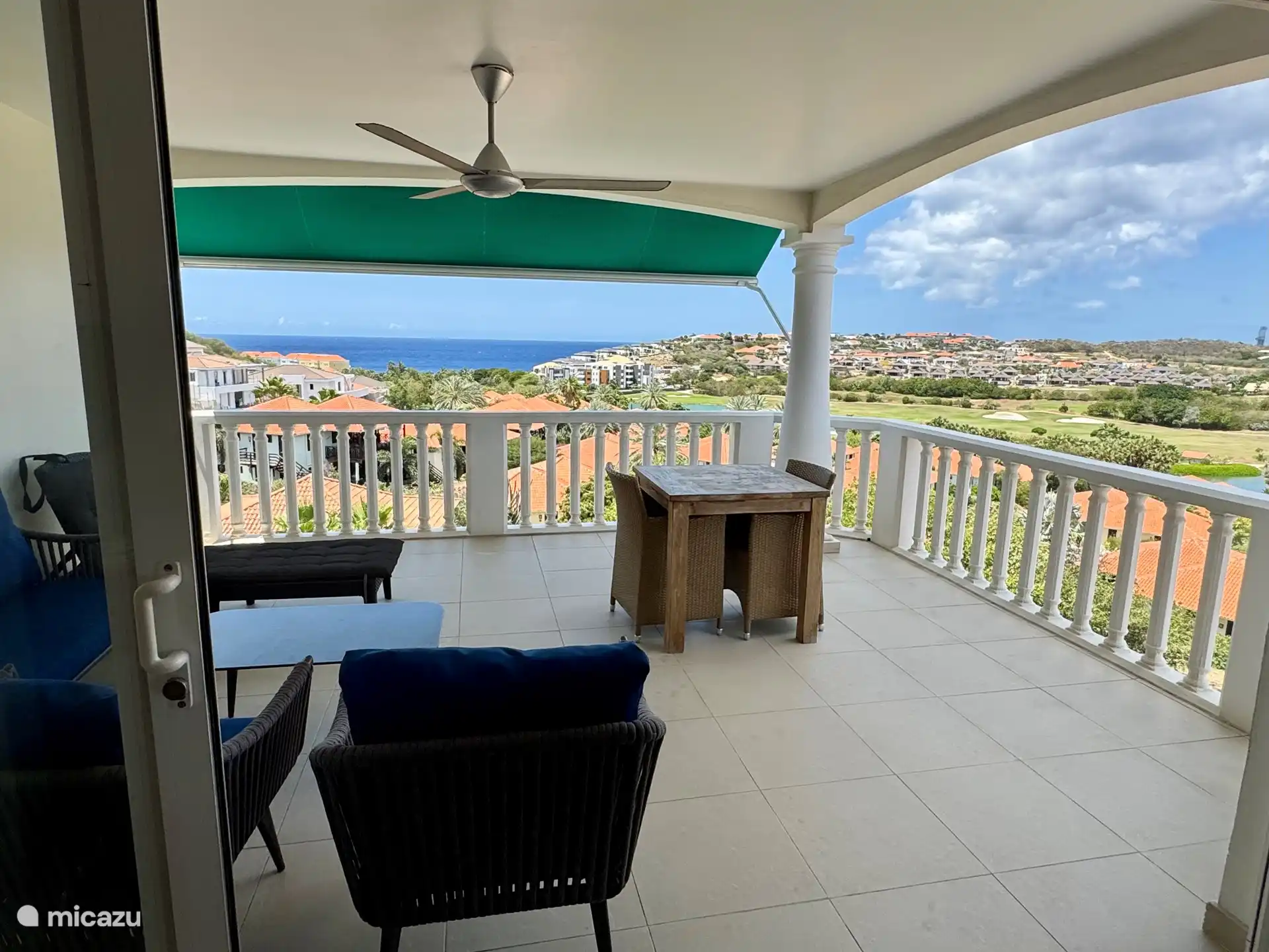 The terrace with fantastic views over ocean, golf course and resort.