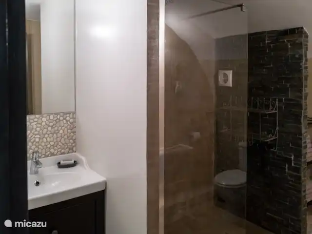 Gîte Le Bel Endroit huren in Frankrijk, Ardèche, Saint-André-de-Cruzières - gîte / cottage Badkamer met inloopdouche, toilet en badmeubel