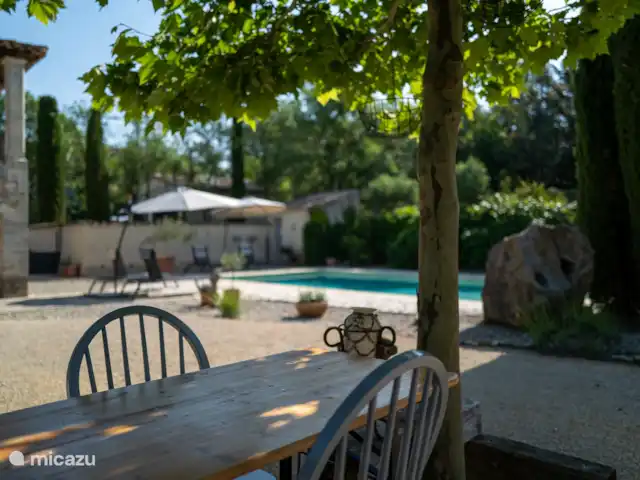 Gîte Le Bel Endroit huren in Frankrijk, Ardèche, Saint-André-de-Cruzières - gîte / cottage Uitzicht op het zwembad.