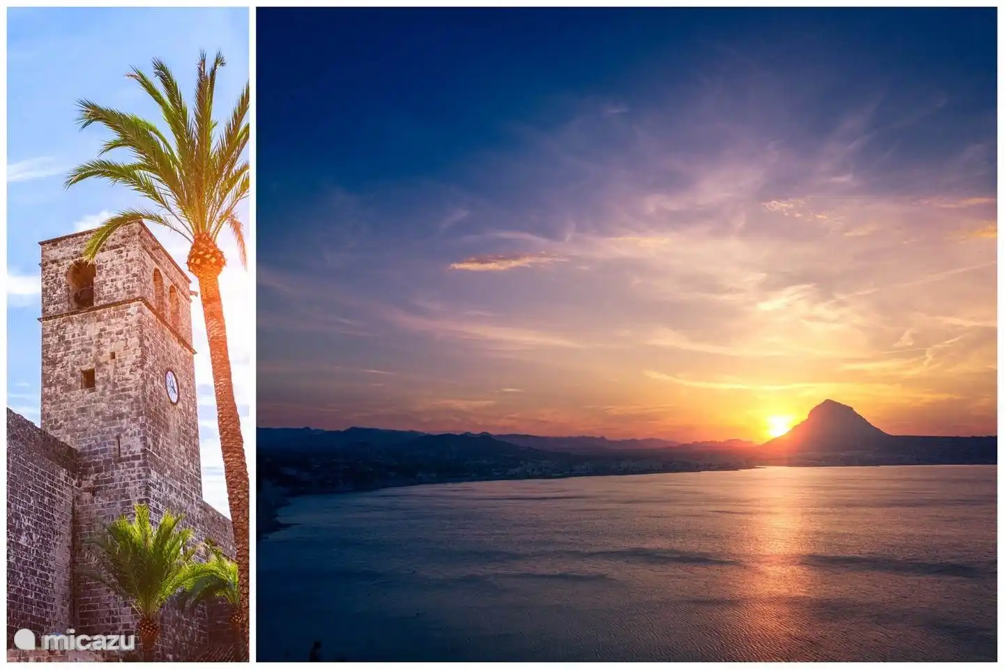 Détail de la vieille ville et du magnifique coucher de soleil depuis la plage