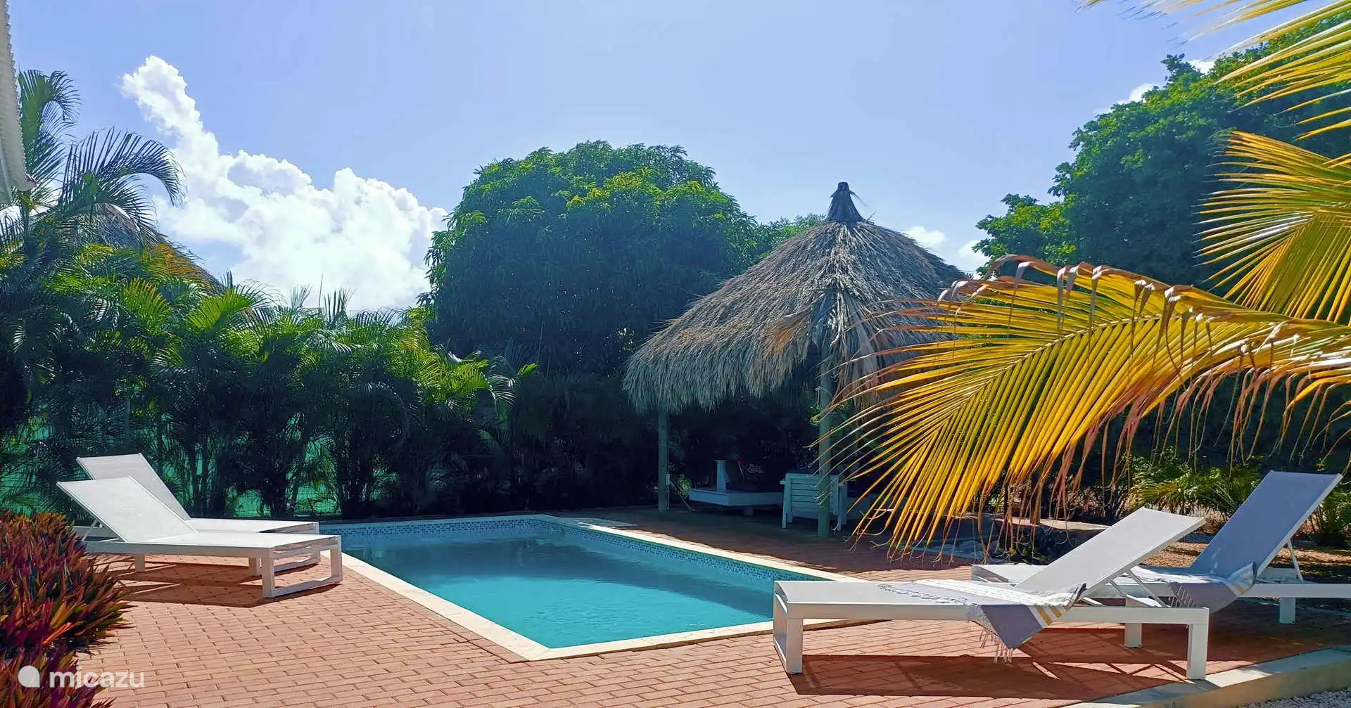 Zwembad is privé, met een variërende diepte van 1,2 meter tot 2 meter, zodat je goed kan zwemmen, maar ook de kinderen kunnen goed spelen. 