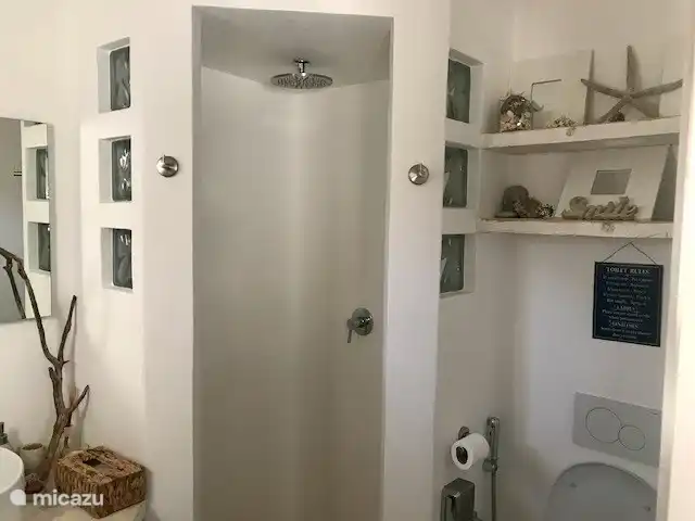 Blick ins erste Badezimmer mit Regendusche