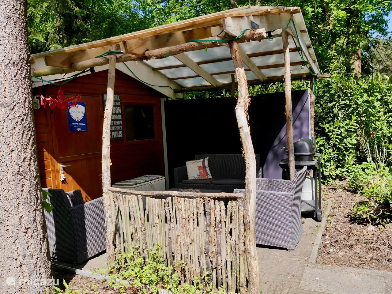 The covered seat with BBQ