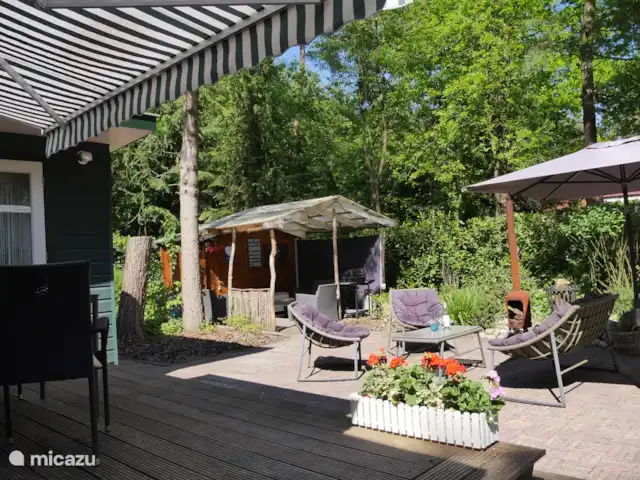 Le renard | Pays-Bas, Gueldre, Emst (Epe) - chalet Vue d'ensemble du jardin depuis la terrasse