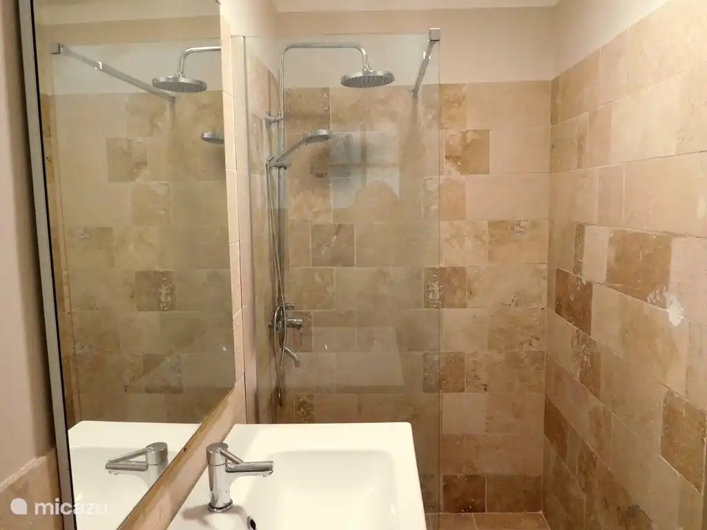 salle de bain 2 avec douche à l'italienne et vasque simple