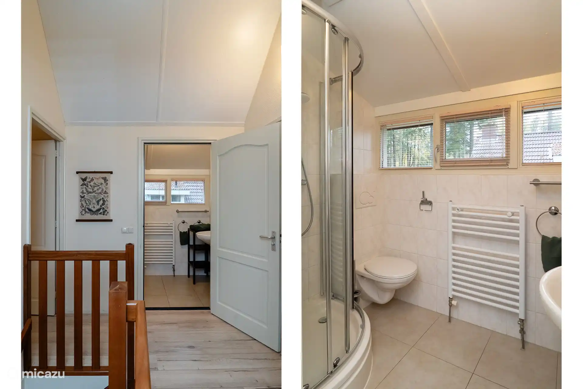 2ème salle de bain à l’étage avec douche, WC et lavabo.