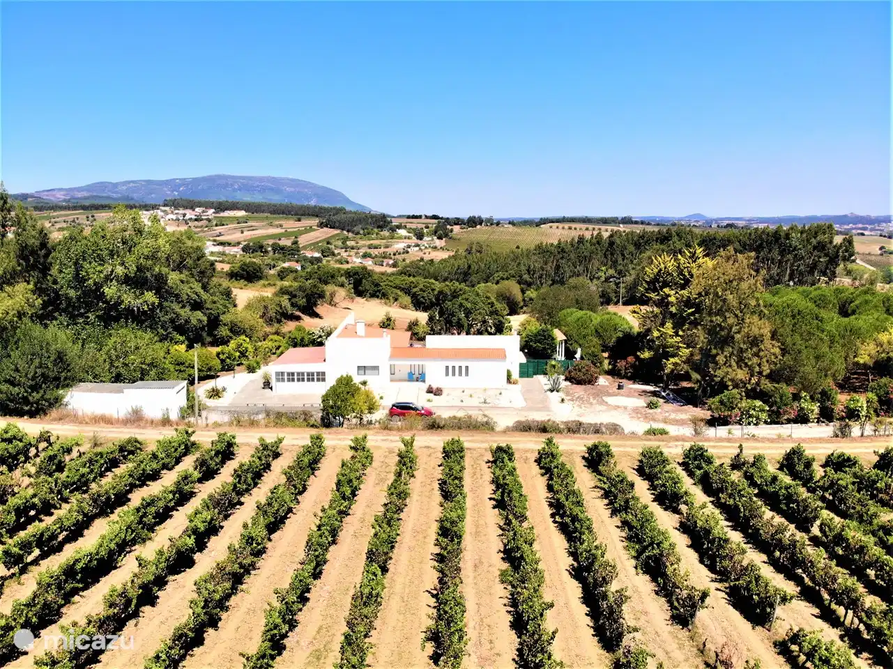 Drone photo of the front of the villa