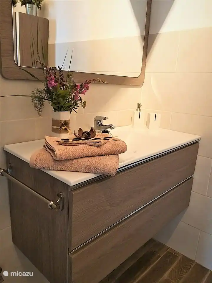 Salle de bain moderne, toilettes et grande douche