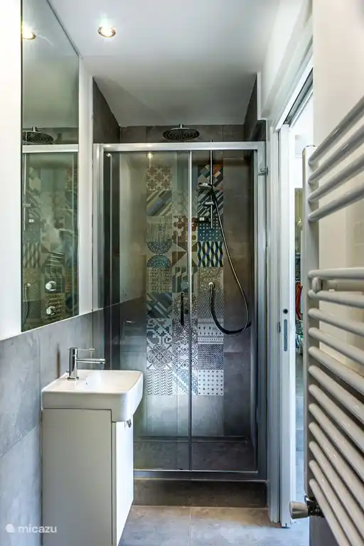 Cuarto de baño con ducha, lavabo e inodoro (asiento de inodoro japonés con funciones de bidé)