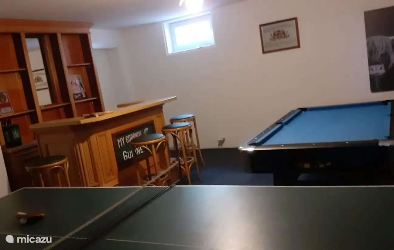 The house has a full basement. One of these areas has been transformed into a real games room with a pool table, football table, tennis table and an authentic bar.