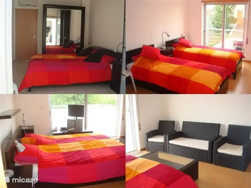 chambres, il y a 4 chambres, 1 grande chambre avec grand balcon et 1 avec petit balcon et 1 avec sortie sur le jardin en contrebas.