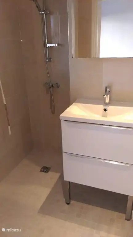Duschraum mit moderner begehbarer Dusche und Waschbecken (zugänglich vom Hauptschlafzimmer)