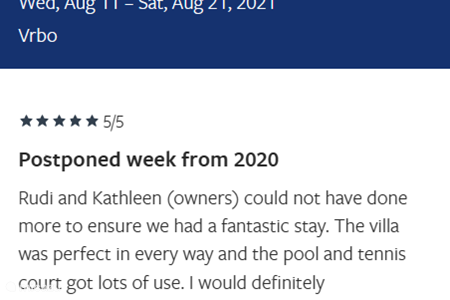 VRBO Review – Andrew S – 11. August bis 21. August 2021