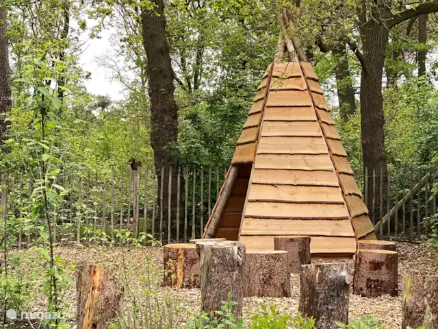 Mooi Lievelde huren in Nederland, Gelderland, Lievelde - vakantiehuis Achterin de tuin staat een tipi. Hier kunnen de kinderen zich uren vermaken. Maar ook een plekje waar je je even terug kunt trekken dichtbij de natuur.