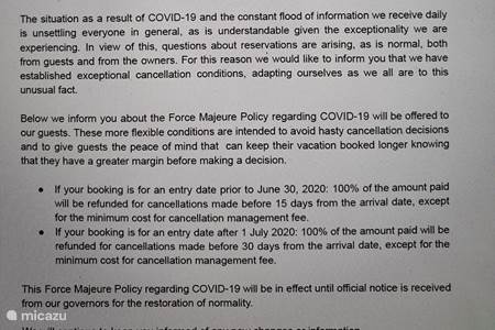Política de cancelación 2020 debido al COVID-19