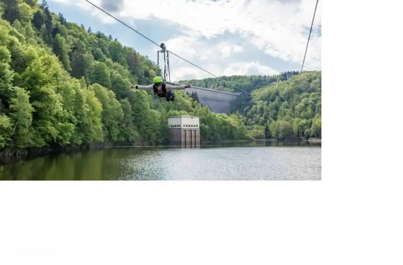 Zipline track over reservoir.