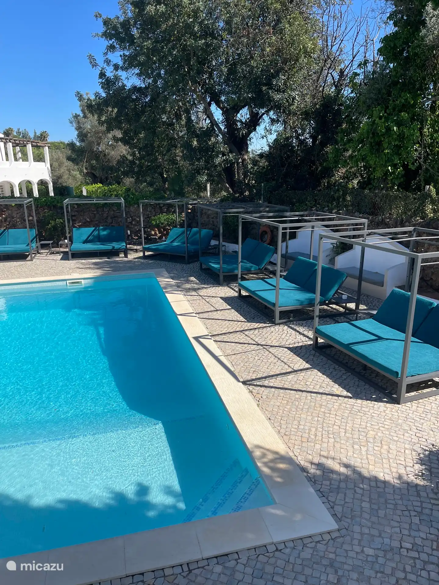 large swimming pool with nice sunbeds 