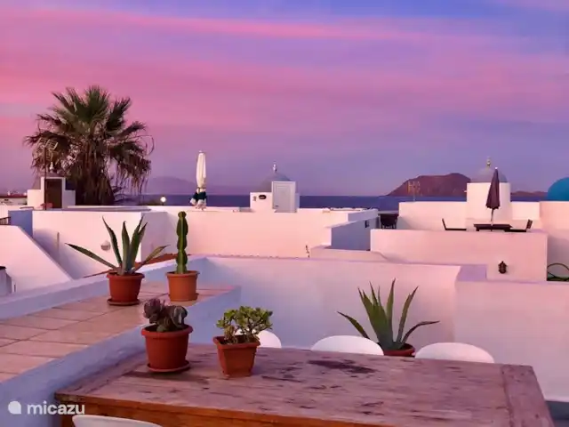 Maison50m de la mer+piscine+jardin+terrasse sur le toit | Espagne, Fuerteventura, Corralejo - maison de vacances Coucher de soleil avec vue sur la mer, Lanzarote et Isla Lobos
